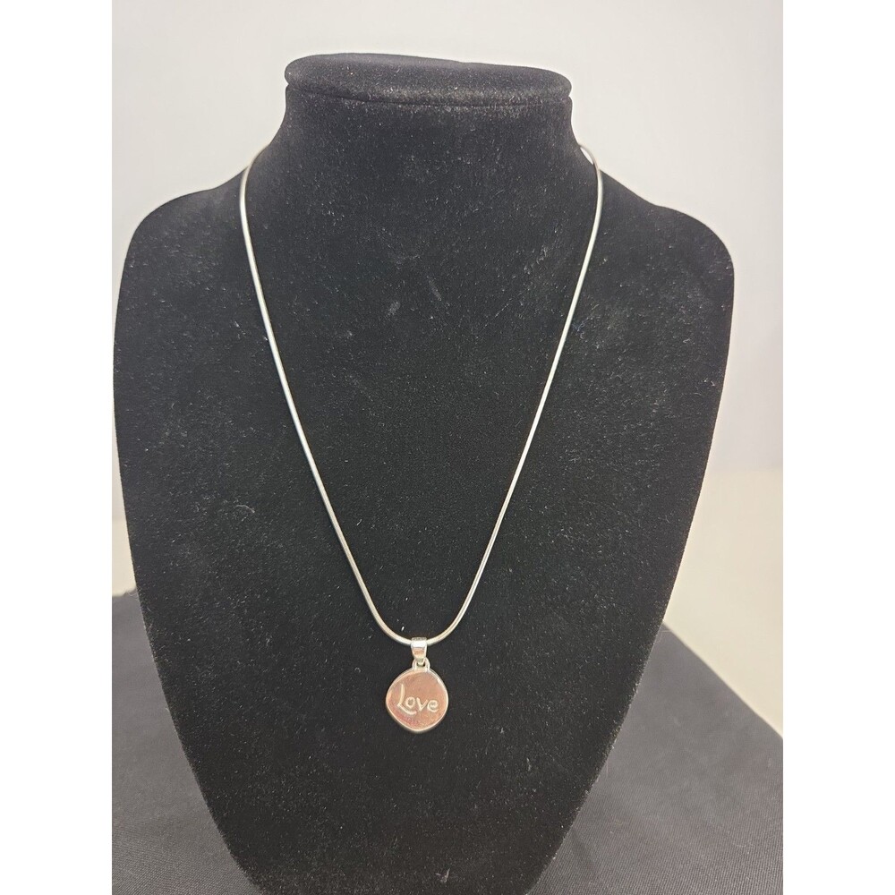 Italian Sterling Silver 16" Rope Chain with 1/2" Sterling Circle Pendant LOVE